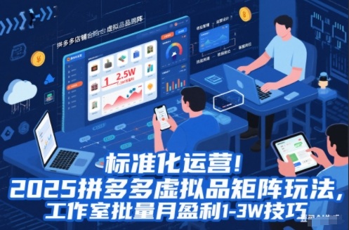 标准化运营！2025拼多多虚拟品矩阵玩法，工作室批量月盈利1-3W技巧【揭秘】-青年网赚
