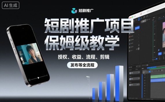 短剧推广项目保姆级教学，授权、收益、流程、剪辑，发布等全流程-青年网赚