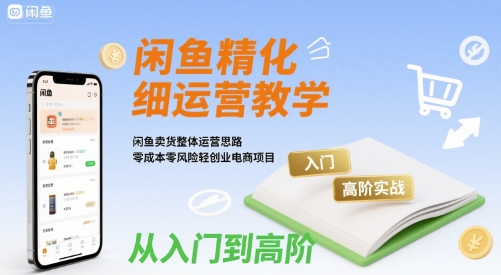 闲鱼精细化运营入门+高阶实战教学，闲鱼卖货整体运营思路，零成本零风险轻创业电商项目-青年网赚