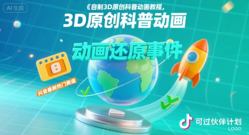 自制3D原创科普动画教程，动画还原事件，抖音最新热门赛道，可过伙伴计划-青年网赚
