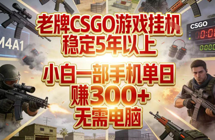 老牌CSGO游戏挂G,稳定5年以上,小白一部手机单日賺3张+,无需电脑【揭秘】-青年网赚