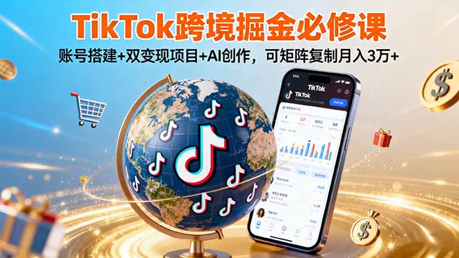 TikTo跨境掘金必修课，账号搭建+双变现项目+AI创作，可矩阵复制月入3万+-青年网赚