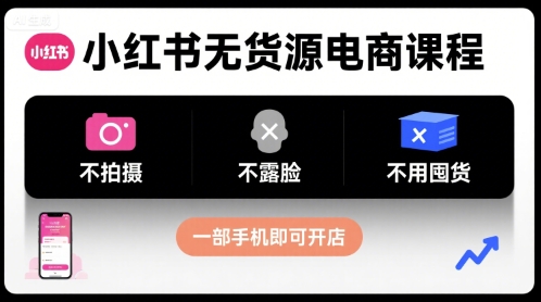 小红书无货源电商课程，不拍摄不露脸不用囤货，一部手机即可开店-青年网赚