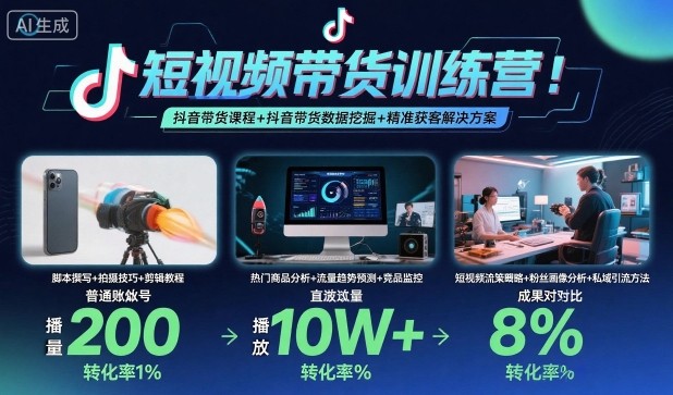 短视频带货训练营，抖音带货课程+抖音带货数据挖掘+精准获客解决方案-青年网赚