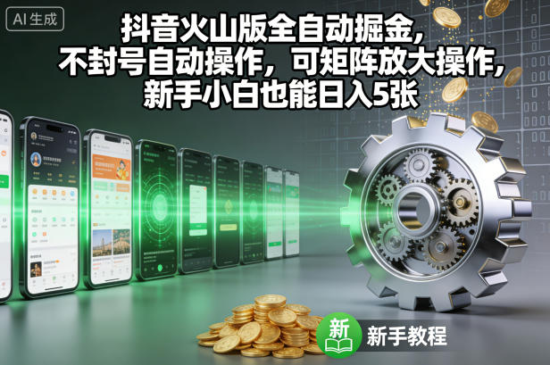 抖音火山版全自动掘金，不封号自动操作，可矩阵放大操作，新手小白也能日入5张【揭秘】-青年网赚