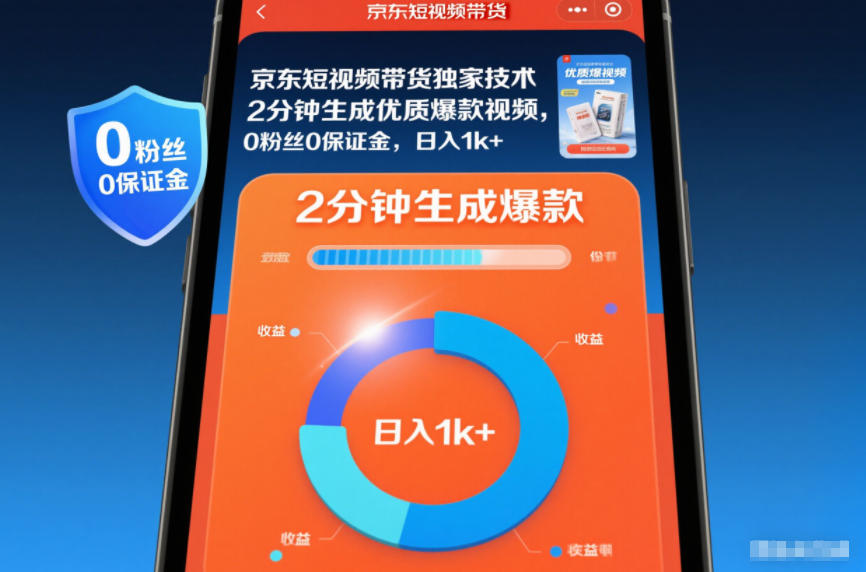 京东短视频带货独家技术，2分钟生成一条优质爆款视频，0粉丝0保证金，日入1k+【揭秘】-青年网赚