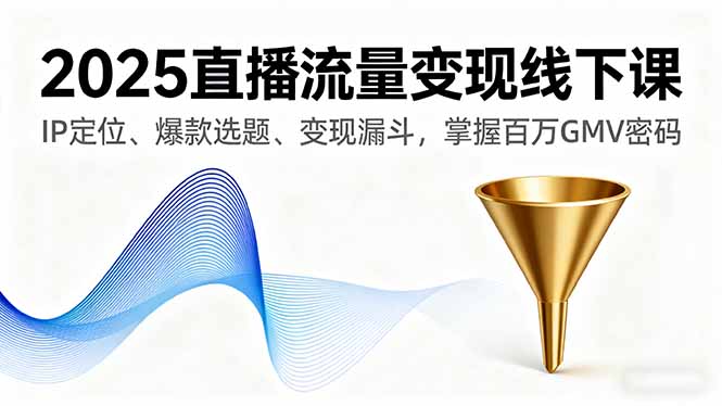 2025直播流量变现线下课，IP定位、爆款选题、变现漏斗，掌握百万GMV密码-青年网赚