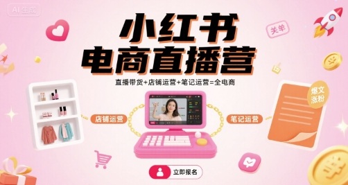 小红书电商直播营，直播带货+店铺运营+笔记运营=全电商-青年网赚