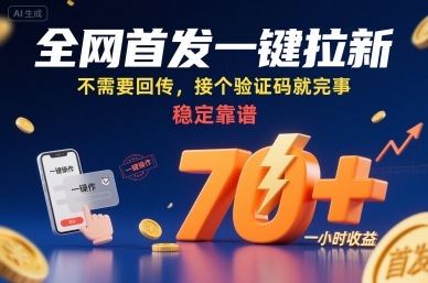 全网首发一键拉新项目，不需要回传，接个验证码就完事，稳定靠谱，一小时收益70+【揭秘】-青年网赚