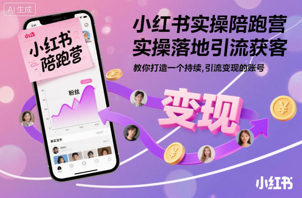 小红书实操陪跑营，实操落地引流获客，教你打造一个持续引流变现的账号-青年网赚