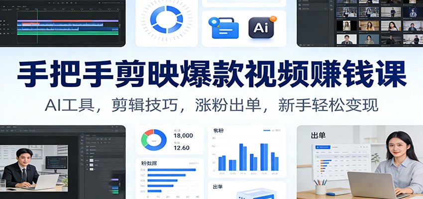 手把手剪映爆款视频赚钱课：AI工具，剪辑技巧，涨粉出单，新手轻松变现-青年网赚