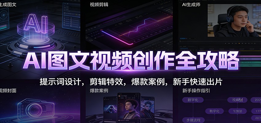 AI图文视频创作全攻略：提示词设计，剪辑特效，爆款案例，新手快速出片-青年网赚