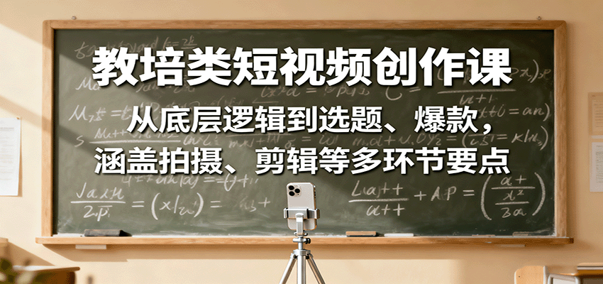 教培类短视频创作课：从底层逻辑到选题、爆款，涵盖拍摄、剪辑等多环节要点-青年网赚