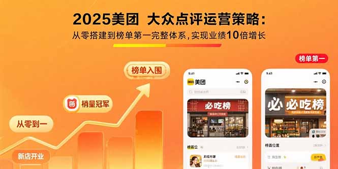2025美团 大众点评运营策略:从零搭建到榜单第一完整体系,实现业绩10倍增长-青年网赚