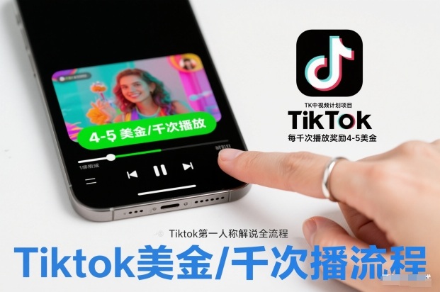 TK中视频计划项目，Tiktok第一人称解说流程，每干次播放奖励4-5美金-青年网赚