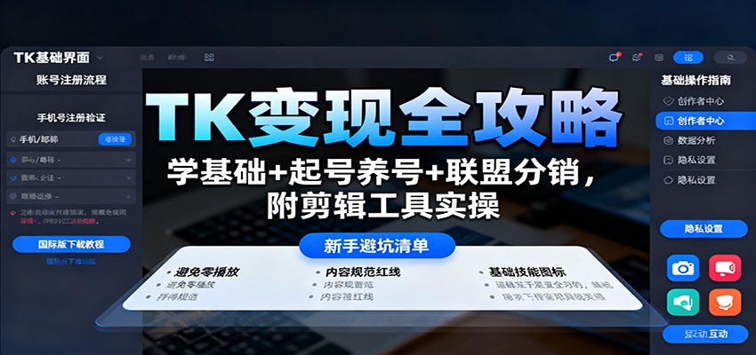 TK变现全攻略：学基础+起号养号+联盟分销，附剪辑工具实操-青年网赚