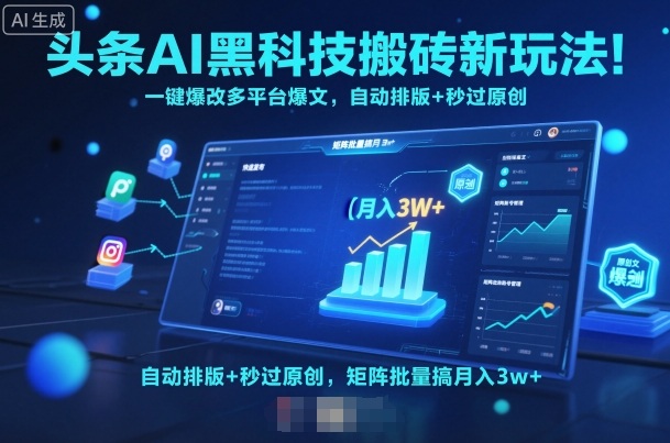 头条AI黑科技搬砖新玩法！一键爆改多平台爆文，自动排版+秒过原创，矩阵批量搞月入3w+【揭秘】-青年网赚
