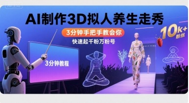 Ai制作3D拟人养生走秀，3分钟手把手教会你，快速起千粉万粉号-青年网赚