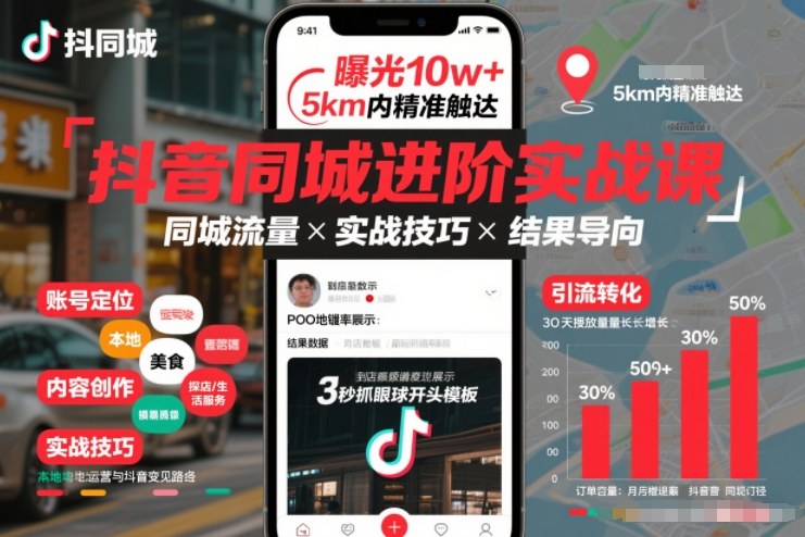 抖音同城进阶实战课，助你同城流量拿到结果-青年网赚
