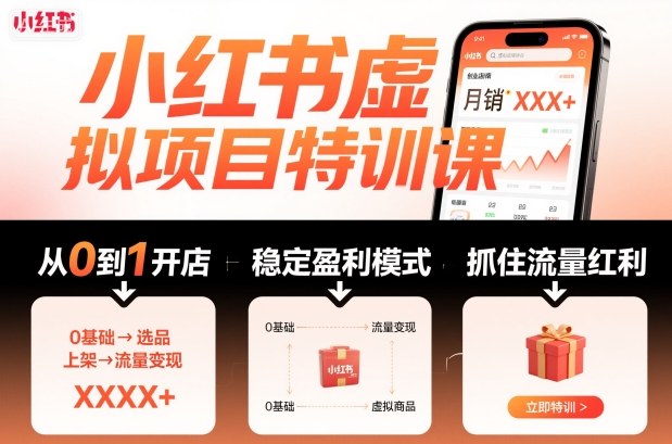 小红书虚拟项目特训课，帮你从0到1打造稳定盈利的店铺，抓住流量红利(更新9月)-青年网赚