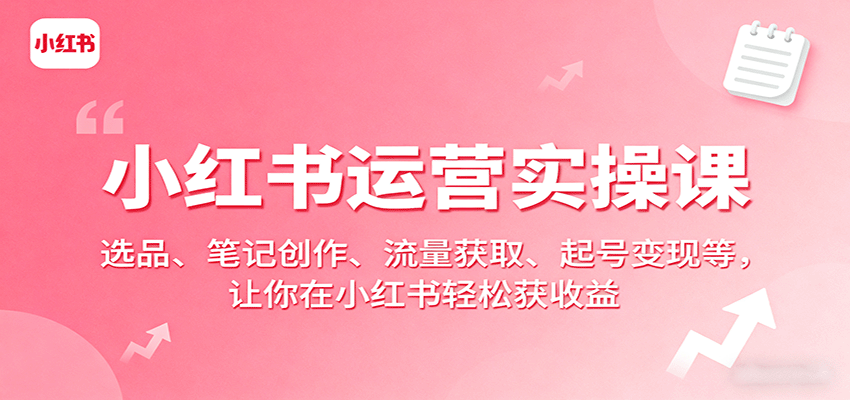 小红书运营实操课：选品、笔记创作、流量获取、起号变现等，让你在小红书轻松获收益-青年网赚