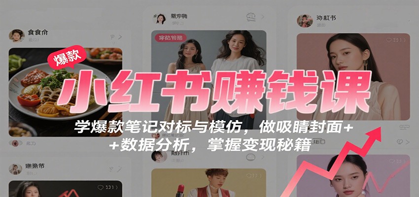 小红书赚钱课：学爆款笔记对标与模仿，做吸睛封面 + 数据分析，掌握变现秘籍-青年网赚
