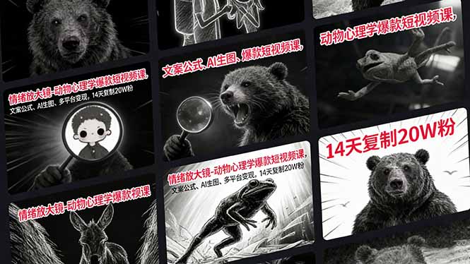 情绪放大镜-动物心理学爆款短视频课，文案公式、AI生图、多平台变现，14天复制20W粉-青年网赚