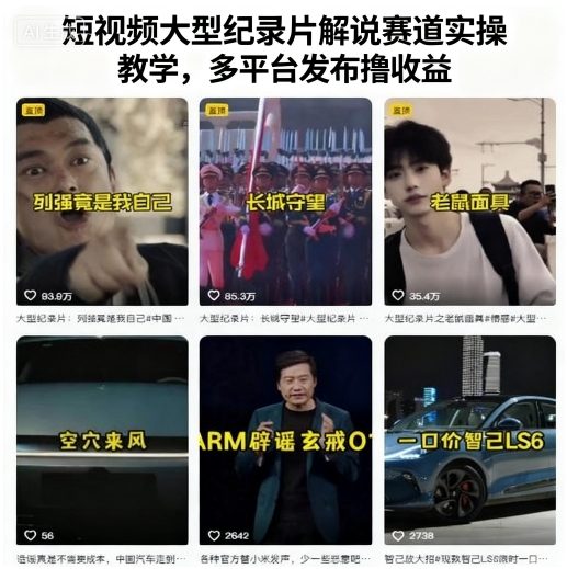 短视频大型纪录片解说赛道实操教学，多平台发布撸收益-青年网赚
