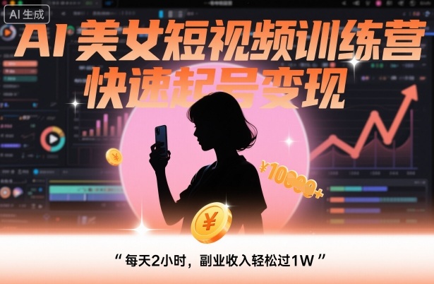 AI美女短视频训练营，快速起号变现，每天2小时，副业收入轻松过1W-青年网赚