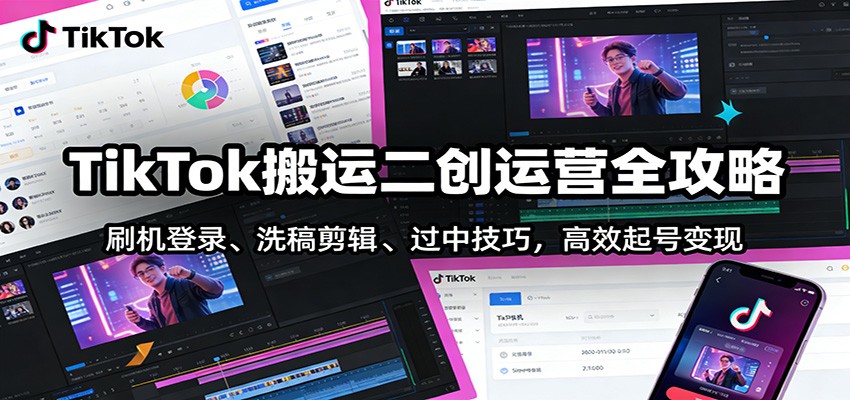 TikTok搬运二创运营全攻略:刷机登录、洗稿剪辑 、过中技巧,高效起号变现-青年网赚