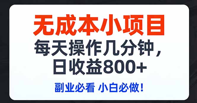 无成本小项目,每天操作几分钟,日收益800+ 副业必看 小白必做！-青年网赚