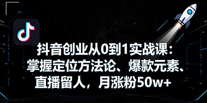 抖音创业从0到1实战课：掌握定位方法论、爆款元素、直播留人，月涨粉50w+-青年网赚