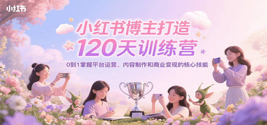 小红书博主打造120天训练营，0到1掌握平台运营、内容制作和商业变现-青年网赚