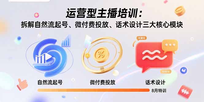 运营型主播培训：拆解自然流起号、微付费投放、话术设计三大核心模块-8月-青年网赚