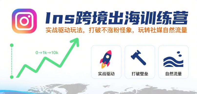 Ins跨境出海训练营，实战驱动玩法，打破不涨粉怪象，玩转社媒自然流量-青年网赚