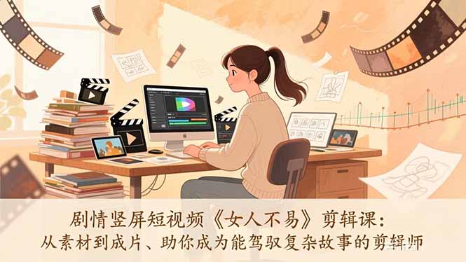 剧情竖屏短视频《女人不易》剪辑课：从素材到成片、助你成为能驾驭复杂故事的剪辑师-青年网赚