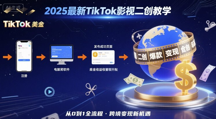 2025年最新TikTok影视二创教学，从注册到发布撸美金全流程，跨境变现新机遇-青年网赚