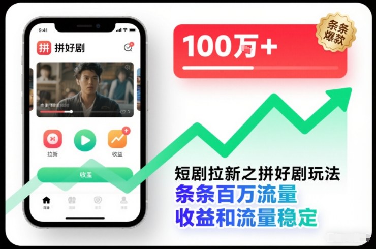 短剧拉新之拼好剧玩法，条条百万流量，收益和流量稳定-青年网赚