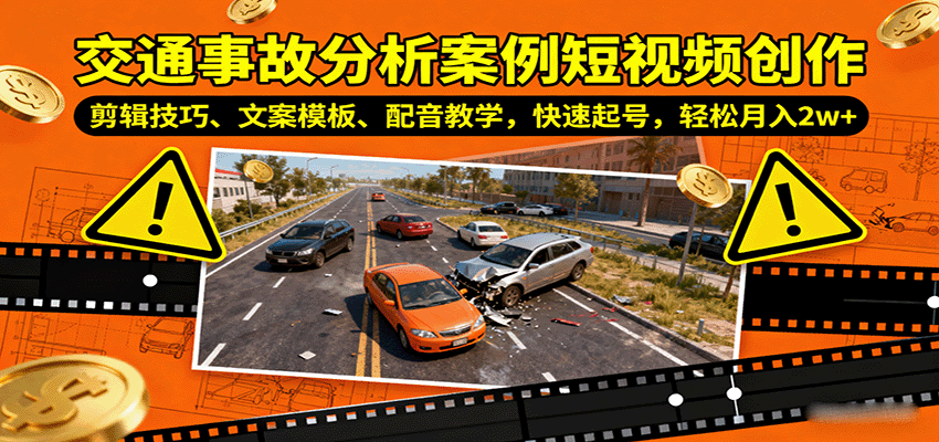 交通事故分析案例短视频创作，剪辑技巧、文案模板、配音教学，快速起号，轻松月入2w+-青年网赚