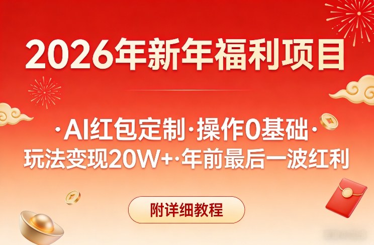 新年福利项目，AI红包定制，操作0基础，玩法变现20W+年前最后一波红利，附详细教程-青年网赚