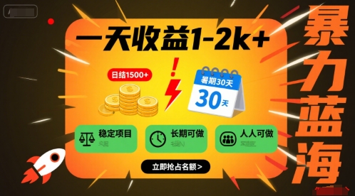 一天收益1-2k+ 稳定项目，暑期暴力蓝海项目，长期稳定，人人可做【揭秘】-青年网赚