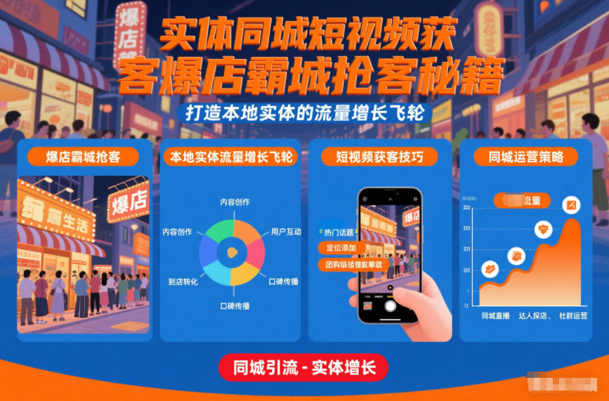 实体同城短视频获客爆店霸城抢客秘籍，打造本地实体的流量增长飞轮-青年网赚