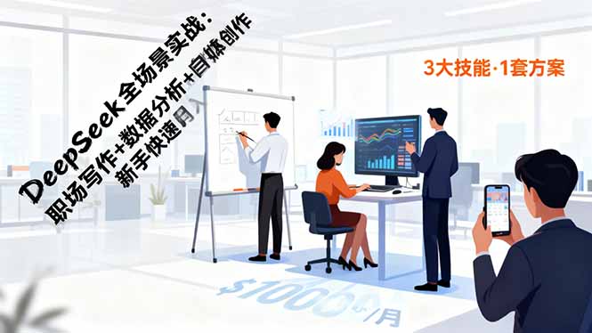 DeepSeek全场景实战：职场写作+数据分析+自媒体创作，新手快速月入过万-青年网赚