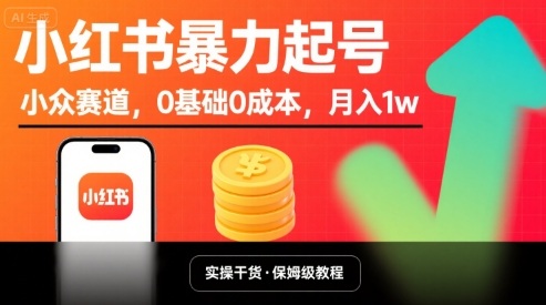 小红书暴力起号，小众赛道，0基础0成本，月入1w-青年网赚