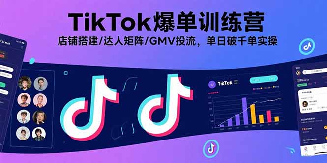 TikTok爆单训练营，店铺搭建/达人矩阵/GMV投流，单日破千单实操-青年网赚