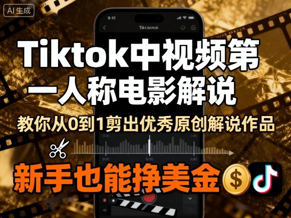 Tiktok中视频第一人称电影解说，教你从0到1剪出一个优秀的原创解说作品，新手也能挣美金-青年网赚