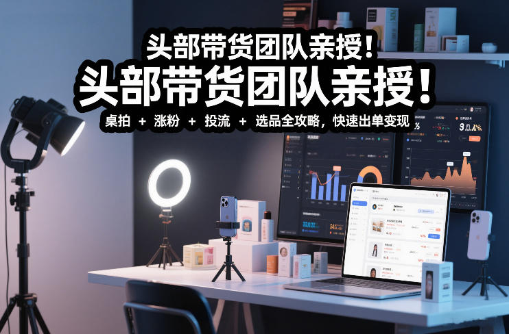 头部带货团队亲授！专业短视频实拍带货课：桌拍+涨粉+投流+选品全攻略，快速出单变现，月入2w+-青年网赚