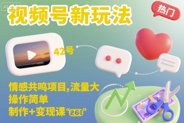 视频号新玩法,情感共鸣项目,流量大,操作简单,制作+变现课-青年网赚