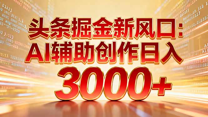 头条掘金新风口：AI辅助创作日入3000+，矩阵玩法当天启动隔天见效-青年网赚