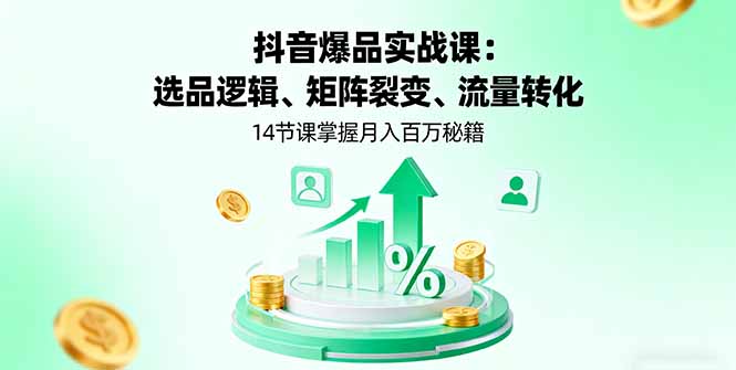 抖音爆品实战课：选品逻辑、矩阵裂变、流量转化，14节课掌握月入百万秘籍-青年网赚